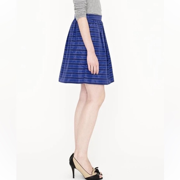J. Crew NWOT Blue & Navy Pockets Striped Satin Taffeta Cotton Knee Length Skirt - Picture 12 of 12
